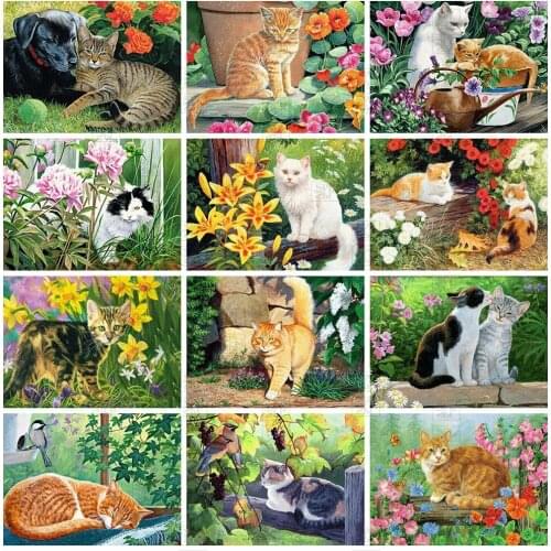 New 5D Diy Embroidery Animals and Flower Diamond Painting Cat Mosaic Pictures Rhinestone Cross Stitch Wall Home Decoration Gift