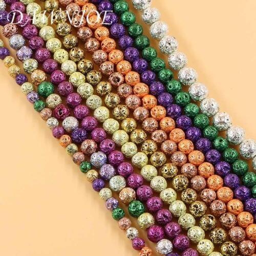 DAWNJOE 6/8/10mm Natural Volcanic Rock Stone Plating Beads Rock Lava DIY Making Bracelet Necklace Jewelry Finding