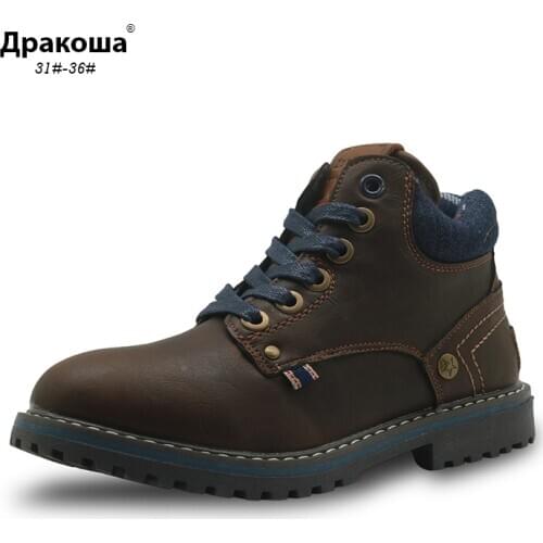 Apakowa Autumn Winter Kids Shoes Pu Leather Boys Boots with Arch Support Ankle Childrens Martin Boots Flat Boys Shoes EUR 31-36