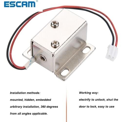ESCAM DC12V Solenoid Electromagnetic Electric Lock Access Control for Door Cabinet Drawer