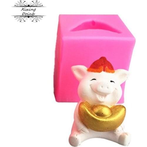 3D cartoon cute Yuanbao pig shaped silica gel mold resin clay Soap Candle technology tool cake decoration mold