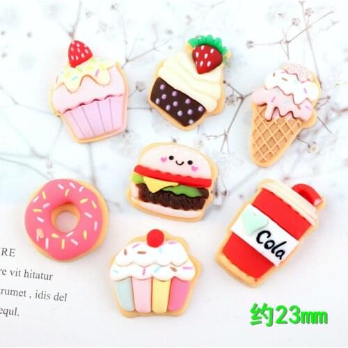 10Pcs Simulation Food Flat back Resin Cabochon Kawaii Fake Ice Cream Donuts Hamburg Dollhouse Decoration Craft DIY Accessories