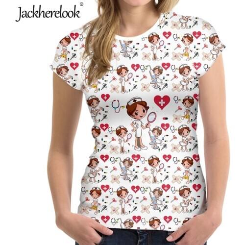 Jackherelook Cute Cartoon Nurse Doctor Brand Design Short Sleeve T Shirt Women Shirts For Lady Girl Tops Tee O-neck Tshirt Mujer