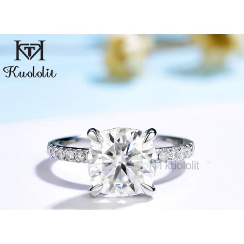Kuololit 3CT Moissanite 585 14K 10K White Gold Rings for Women Cushion Radiant Cut Solitaire Hidden Halo Ring for Engagement New