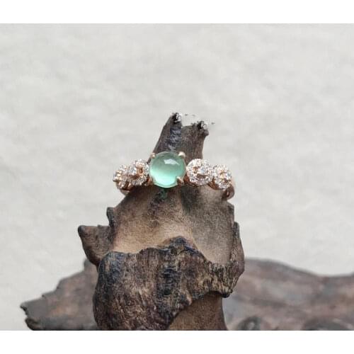New original prehnite smooth diamond-set opening adjustable ring luxury sparkle designer craft charm ladies silver jewelry