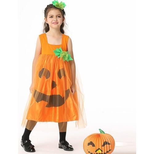Halloween Pumpkin Dress Set Kids Party Anime Performance Girls Cosplay Costumes Children Wear Dance Clothes Halloween Costumes