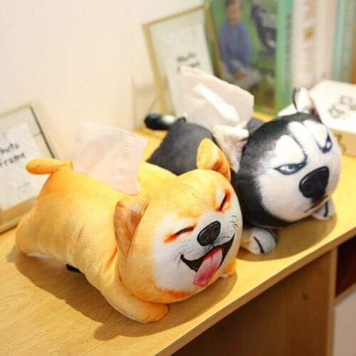 Nice 33CM Dog Cat Plush Toy Doll Cartoon Animal Pet Tissue Box Creative Hanging Napkin Box Storage Paper Organizer Home Decor