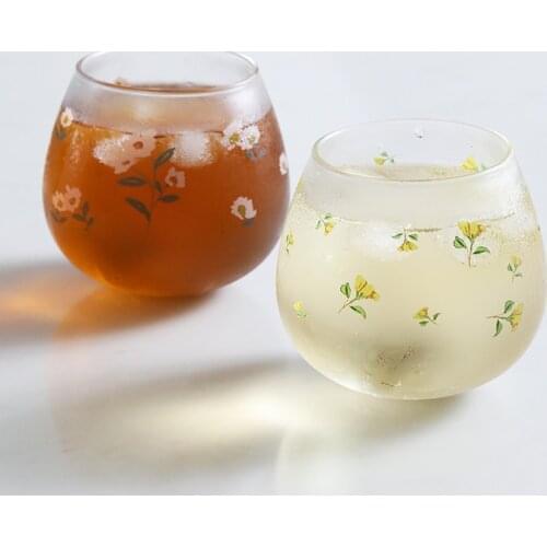 Lovely Small Flower Tall Borosilicate Tumbler Glass Cup Office Drink Tea Cup Household Creative Milk Coffee Cup Fresh Cup