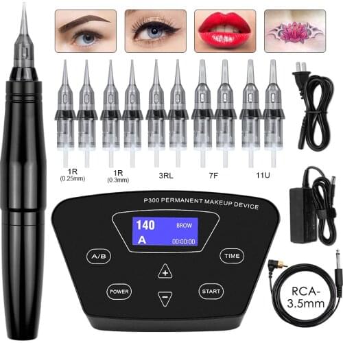 Permanent Makeup Machine Pen Kits Eyebrow Rotary Pen Device for Eyebrows Lips with Tattoo Cartridges Needle PMU Machine