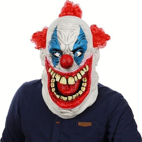 Halloween Mask Big Mouth Horror Clown Joker Latex Mask with Red Hair Wig Halloween Party Christmas Easter Cosplay Costume Props