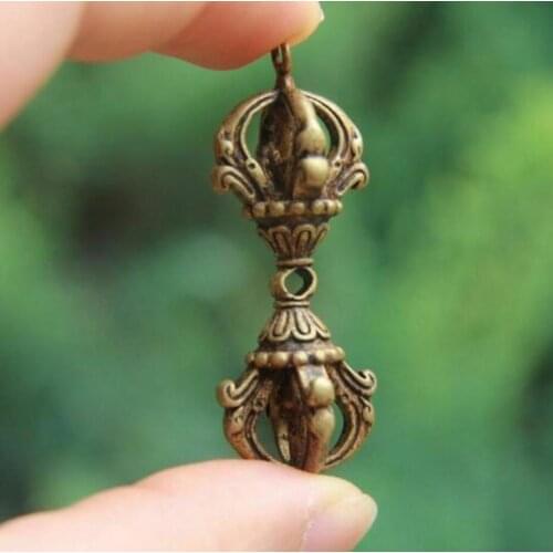 Copper Statue Tibet 100% Pure Copper 4 Petal Dorje Vajra-pest Amulet Pendant Necklace 6 CM