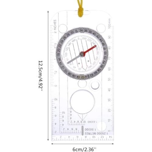 Multi-function Drawing Ruler Professional Map Scale Camping Navigation Compass Angle Ruler Magnifier X7JD