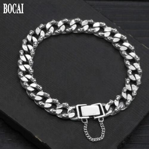 100% Solid silver 925 silver skull fashion Thai silver bracelet for man Korean version of punk style S925 silver mans bracelets