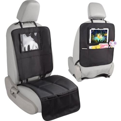 Car Back Seat Storage Organizer Foldable Car Seat Bag Mat Protector with Transparent Tablet Holder for Baby Kids Toddlers