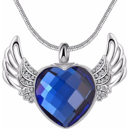 Angel wing Locket screw Love cremation memorial ashes urn Blue Ocean birthstone necklace jewelry keepsake pendant