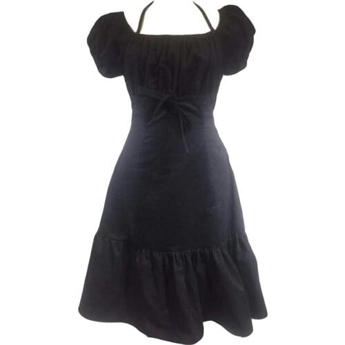 Gothic Lolita Dress OP Black Bows Ruffles Cotton Lolita One Piece Dress