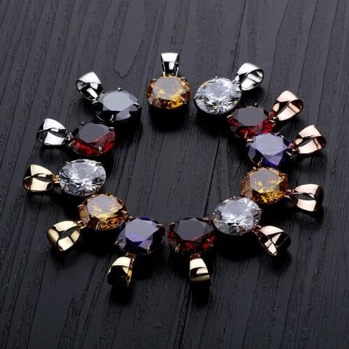 Prong Setting Yellow/Red/White/Blue Round Natural Stone Charm Pendants Necklace for Men Hip Hop Rapper Jewelry Gold Silver Color