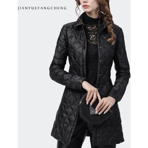 Fashion Women Down Jacket 2020 Winter New Black Long Lightly Warm White Duck Down Korean Jackets Elegant Slim Female Puffer Coat