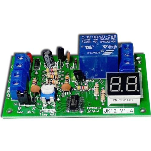 DC-12V trigger 99 minutes adjustable delay relay digital tube display timing single chip relay module circuit