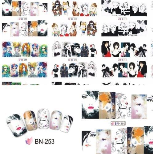 Sexy Women 12 Sheets Xmas Water Nail Art Decals Water Transfer Nail Stickers BN253-264 Cabaret Woman Nail Decals