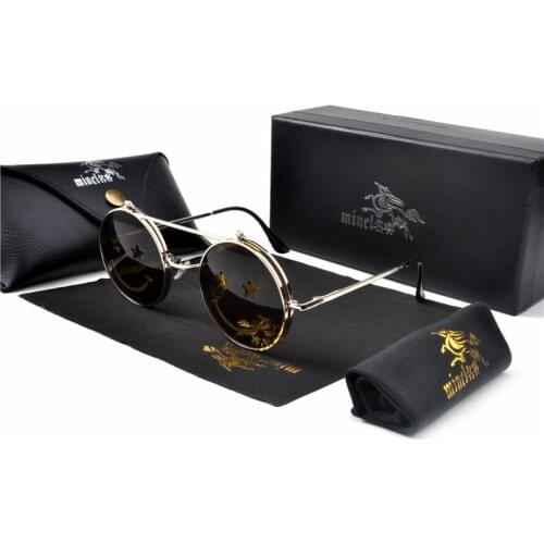 Small Round Sunglasses Women Brand Designer Sea Color Sun glasses Transparent Matel Frame Clear Flip Punk Sun Glasses Shades NX