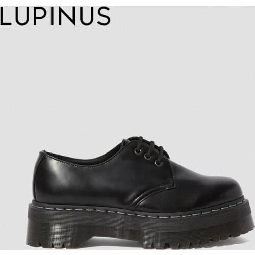 LUPINUS Fashion Platform Women Flat Shoe 2021 New Chunky Heel Round Toe Leather Women Shoe INS Style Casual Women Single Shoe