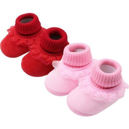 Babyborn Baby Girl Warm Woolen Yarn Booties With Flower Toddler Girls High Boots