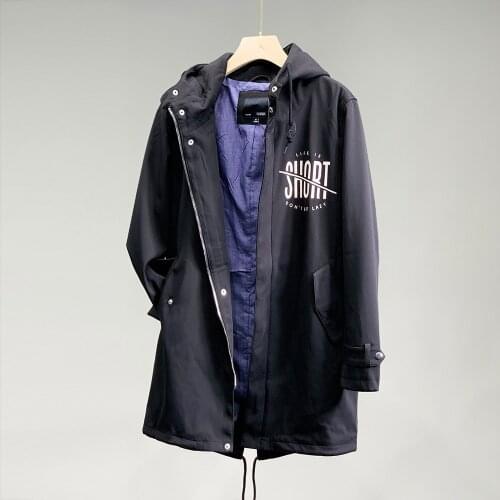 Hooded windbreaker black long trench jacket coat zaraing-style za 2021 men sheining vadiming men jacket coat