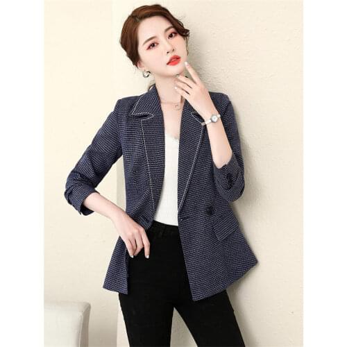 Vintage Single Button Office Ladies Plaid Blazer Long Sleeve Loose Suit Coat Jacket Women Blazers Female e259