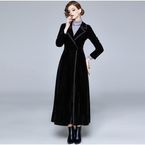 2020 Winter Womens Trench Coat Corduroy Women Vintage Notched Collar Wrap Elegant Female Maxi Coat Thick Warm Long Coat Outwear