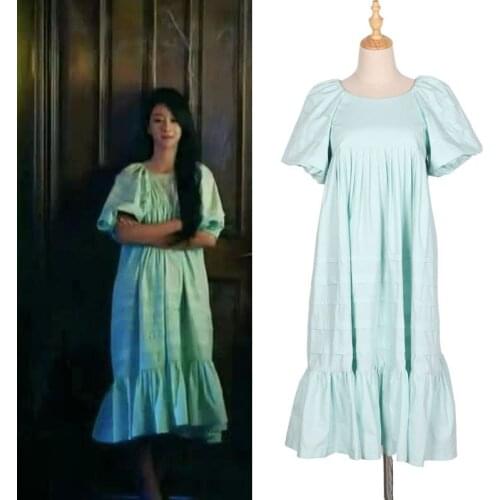 Kpop Seo Yea Ji Summer Office Sexy Ruffle Loose Puff Sleeves Dress Women Holiday Style Elegant Lady Plus Size High Waist Dresses