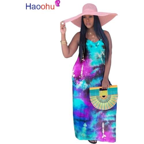 Rainbow Tie Dye Print Summer Boho Beach Dress Women Spaghetti Strap Sleeveless Holiday Dress Vintage V Neck Backless Maxi Dress