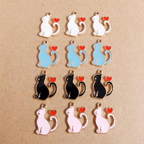 10pcs 20*25mm Cartoon Enamel Cat Charms for Jewelry Making Alloy Animal Heart Charms Fit Pendants Necklaces Earrings DIY Crafts