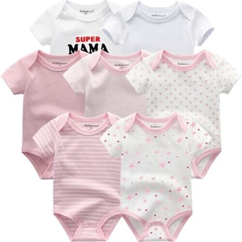 2021 Romper Cotton 7PCS Newbron Baby Girl Clothes Unisex Short Sleeve Baby Boy Clothes Print Ropa bebe Girls Baby Clothing