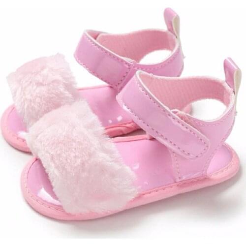 2021 Newborn Toddler Baby Girls Summer Sandal Shoes 4 Style Fur Solid Flat With Heel Outfit 0-18M Baby Shoes