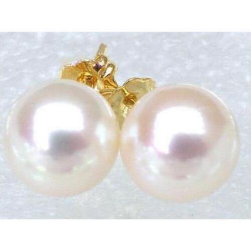 >noble jewelry Extremely luxurious 7.8mm AAA+++ round white akoya pearl earring 14k yellow gold