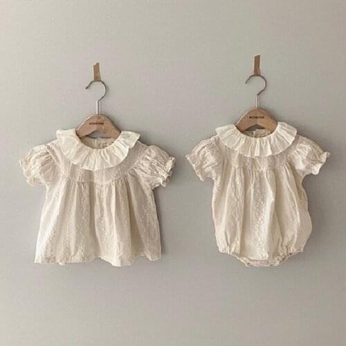 Infant Baby Girl Clothes for Newborns Cotton Embroidery Top Romper 2021 New Lotus Leaf Collar Bodysuit Summer Kids Clothes