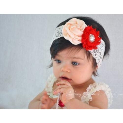 Yundfly Boutique Baby Headbands Rose Pearl Lace Flower Headband Headwear Girls Hair Accessories