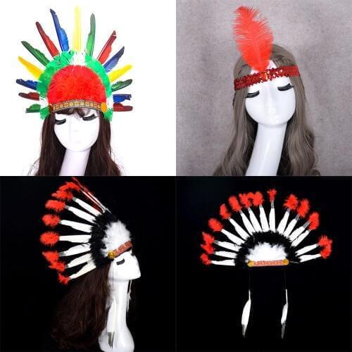 Elastic Indian Feather Headdress Headband Samba Carnival Costume Accessory