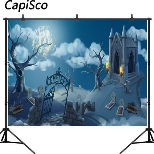 Capisco Halloween Photography Background Ghastly Cemetery Spooky Tombs Castle Trick or Treat Party Kids Baby Shoot studio