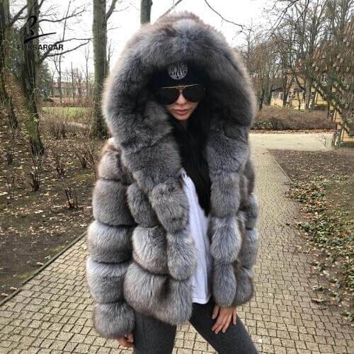 FURSARCAR 2020 Luxury Genuine Natural Fur Coat Customize Winter Real Fox Fur Jackets With Hood Short Fur Coats
