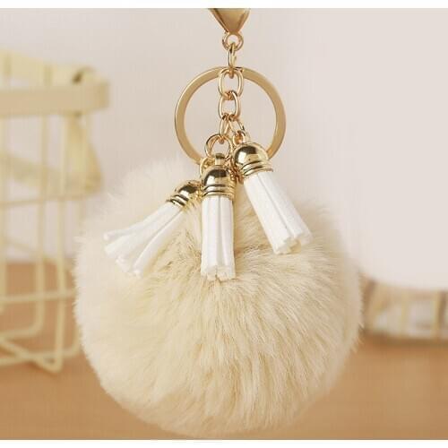 1PC Cute Faux Fur Key Chain Plush Ball Furry Tassel Keyring Fashion Bag Car Key Holder Soft Key Chain Gift Key Accessories
