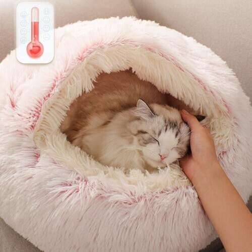 Pet Dog Cat Bed Round Cat Bed Cat Warm House Soft Long Plush Pet Dog Bed for Small Dogs Cat Nest 2 In 1 Pet Bed Cushion