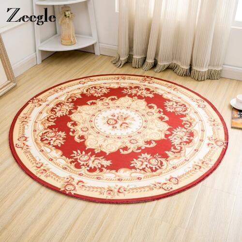 Zeegle European Style Round Carpets Living Room Anti-slip Computer Chair Floor Mats Bedroom Carpet Kids Room Mats Table Area Rug