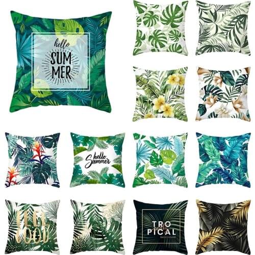 Summer Cushion Cover45X45 Green Pillow Cover Tropical Plant Leafs Decorative Pillowcase Polyester Sofa Cushion Nordic Home Decor