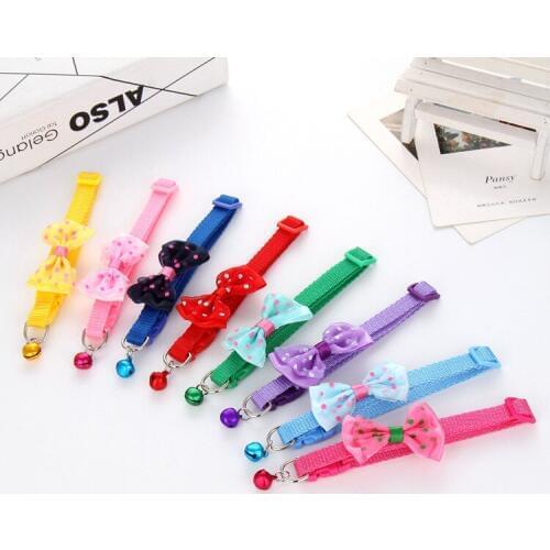 Cute Adjustable Polyester Pet Dog Collars Puppy Pet Collars with Bowknot and Bell Necklace Collar For Dogs Cat Pet Collars Perro