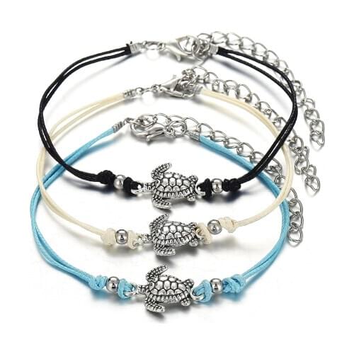 Fashion Men and Women New Retro Wax Yarn Turtle Anklet Bracelet Ancient Turtle Beach Anklet