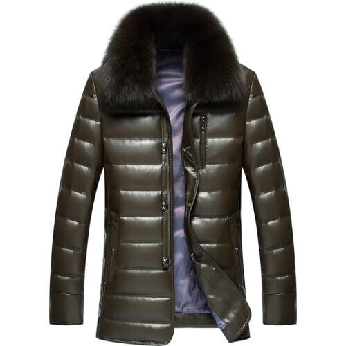 Real Fox Fur Collar White Duck Down Jacket Men Winter Coat Thick Parkas Warm Mens Leather Jackets Chaqueta Hombre WXF450