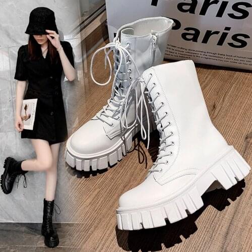 2021 autumn and winter new womens boots mid tube motorcycle boots British style thick soled ins Martin shoes thin women boots
