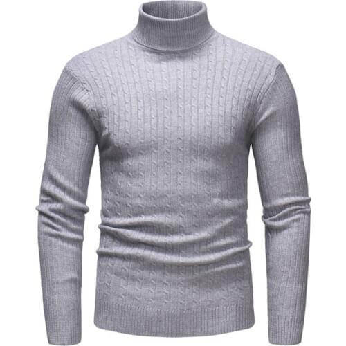 New Autumn Winter Mens Sweater Turtleneck Solid Color Casual Sweater Mens Slim Fit Knitted Pullovers High Neck Jumper Tops